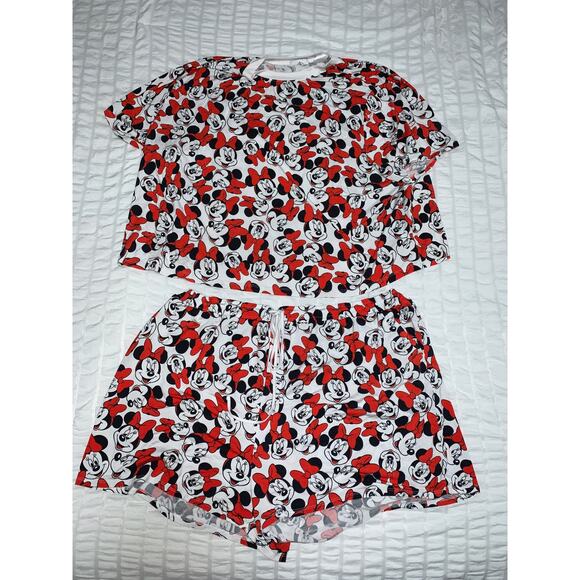 Disney Minnie Mouse Pajama Set Plus 3X Short Sleeve Top & Shorts Red Bows - Picture 1 of 13